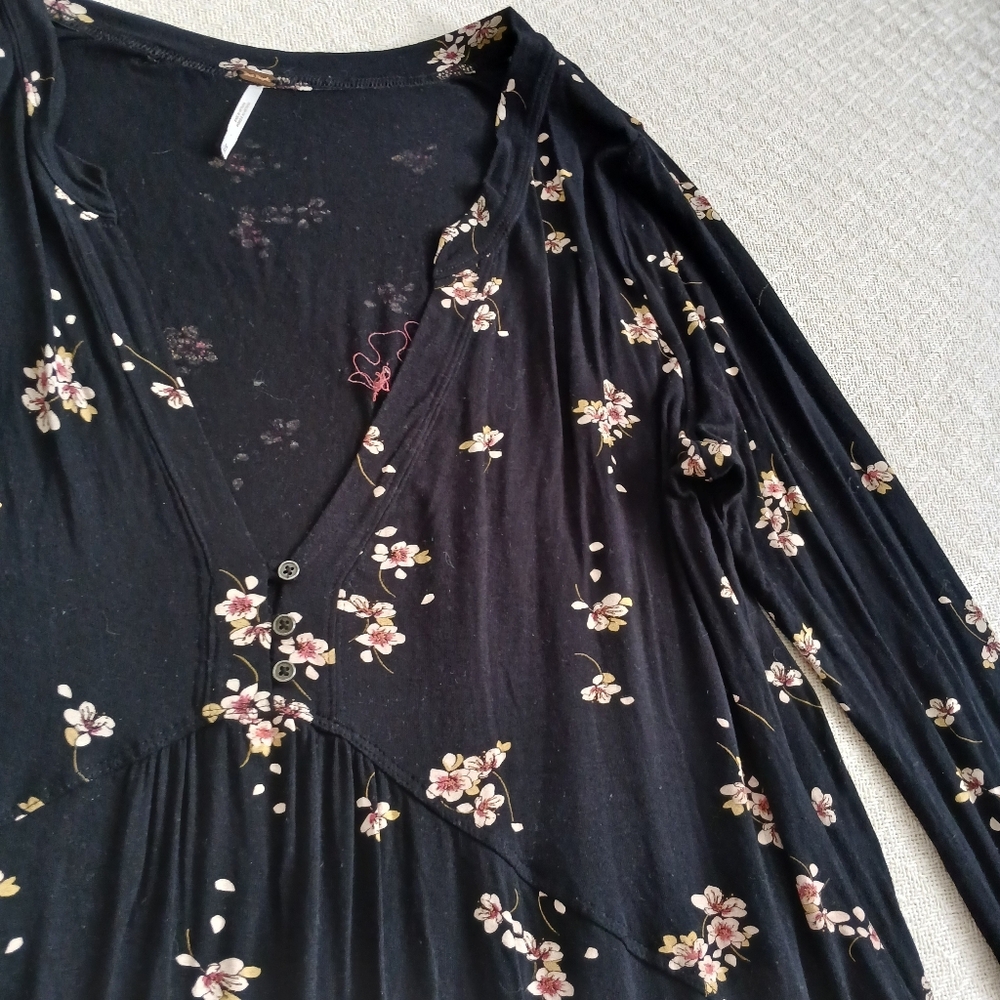 free people ♡ olivia printed tunic top dark boho babydoll medium whimsical - Picture 5 of 15